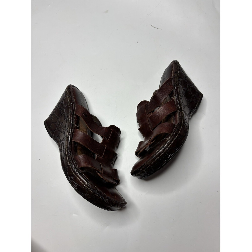 Born Women 7.5 Brown Fisherman Leather Wedge Sandals Shoes Chunky Y2K 00s Hippie - Picture 1 of 5
